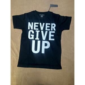 Never Give Up Black T-Shirt Size XL Inspirational Graphic Unisex Cotton Tee